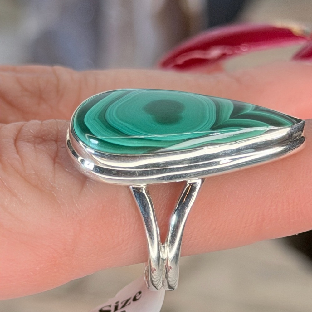 Teardrop Congo Malachite Ring Solid 925 Sterling … - image 5
